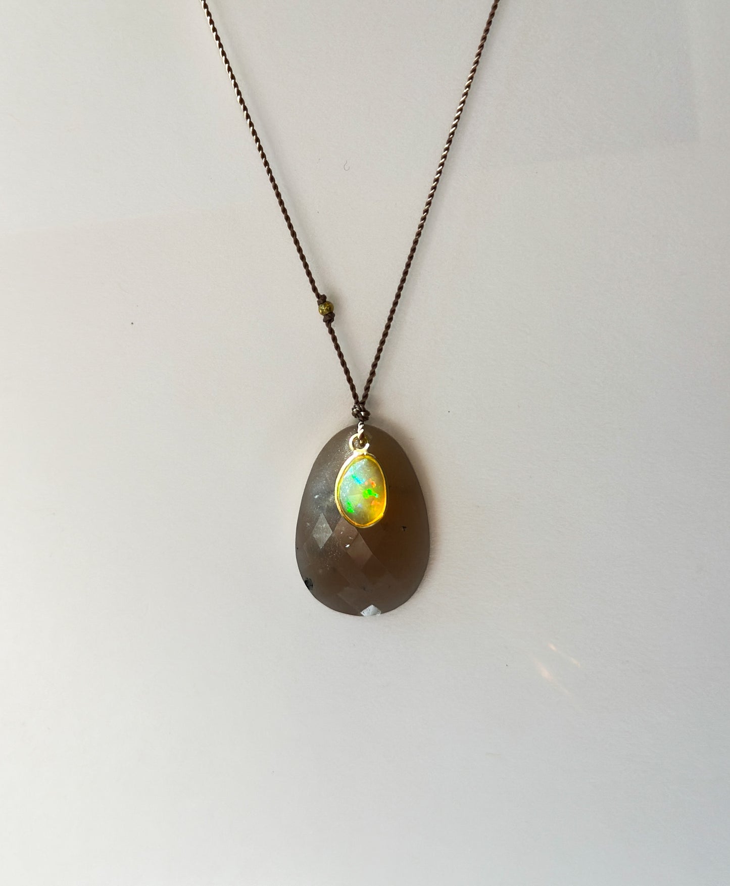 MARGARET SOLOW | Peach Moonstone and Opal 18k Necklace