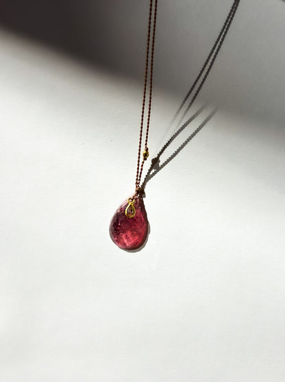MARGARET SOLOW | Dark Pink Tourmaline and Diamond Necklace on Silk Cord