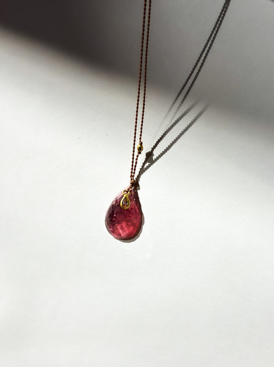 MARGARET SOLOW | Dark Pink Tourmaline and Diamond Necklace on Silk Cord
