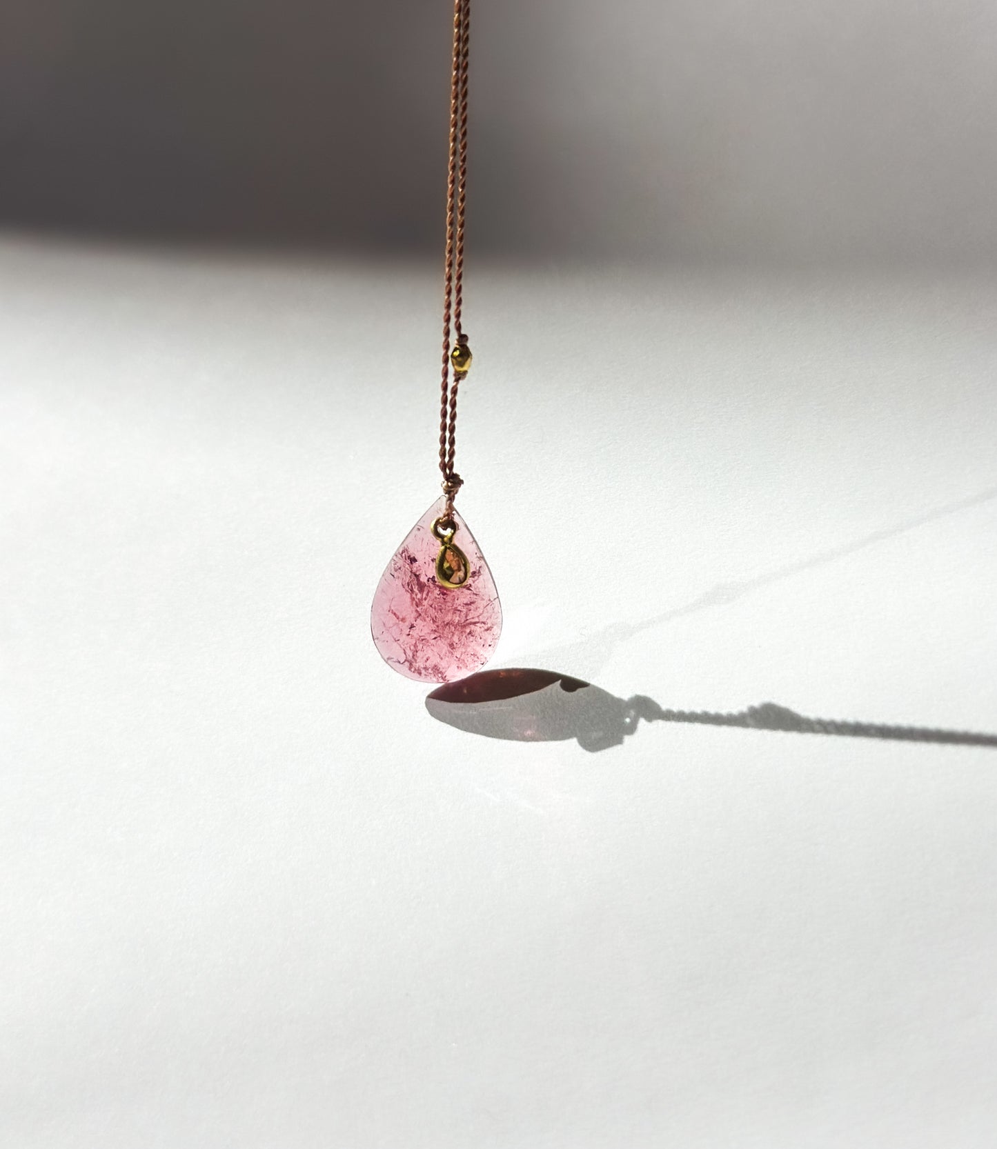 MARGARET SOLOW | Dark Pink Tourmaline and Diamond Necklace on Silk Cord