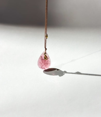 MARGARET SOLOW | Dark Pink Tourmaline and Diamond Necklace on Silk Cord