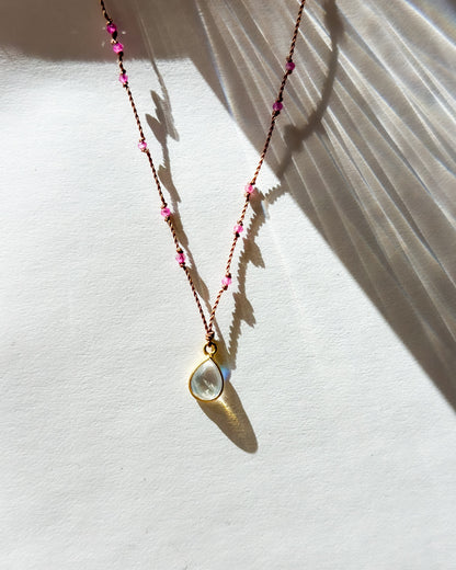 Margaret Solow | Rainbow Moonstone drop and Ruby Mini Stones 18K Necklace
