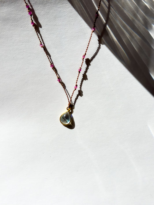 Margaret Solow | Rainbow Moonstone drop and Ruby Mini Stones 18K Necklace