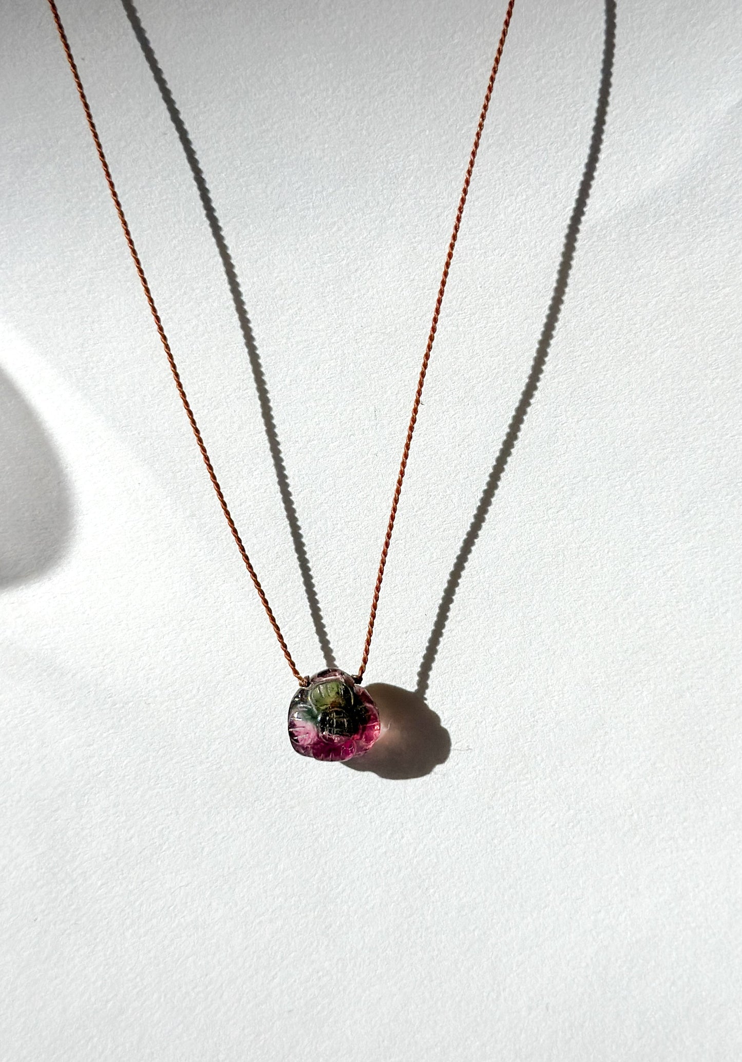 MARGARET SOLOW | Carved Purple Tourmaline Necklace on Silk Cord