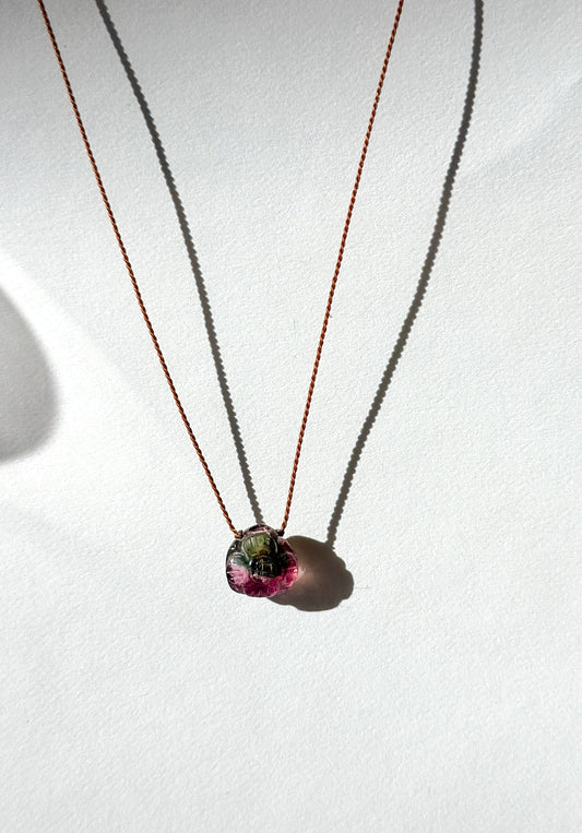 MARGARET SOLOW | Carved Purple Tourmaline Necklace on Silk Cord
