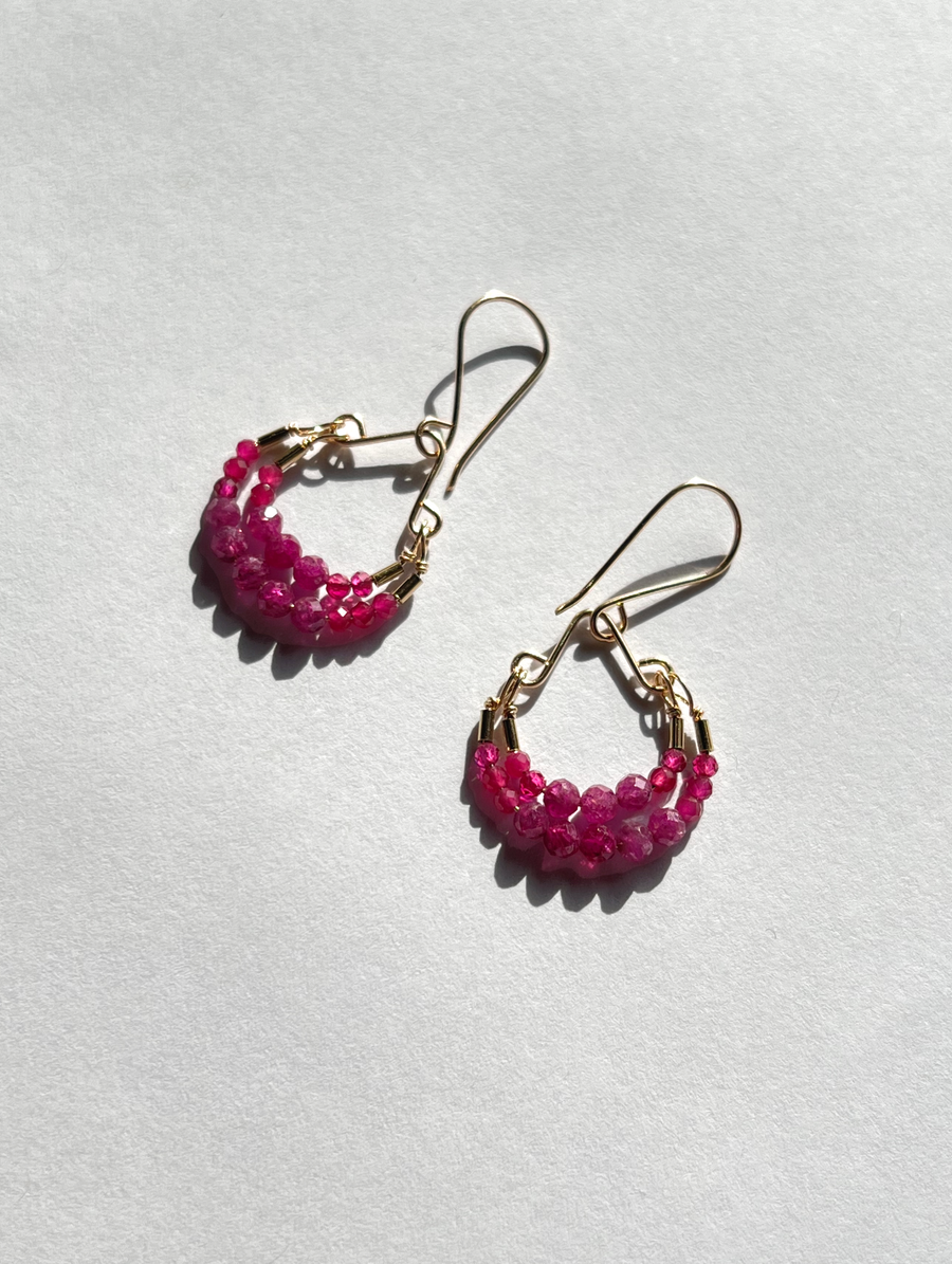 Debbie Fisher | Ruby, Pink Quartz and Gold Fill Beads on Gold Fill Wire Earrings