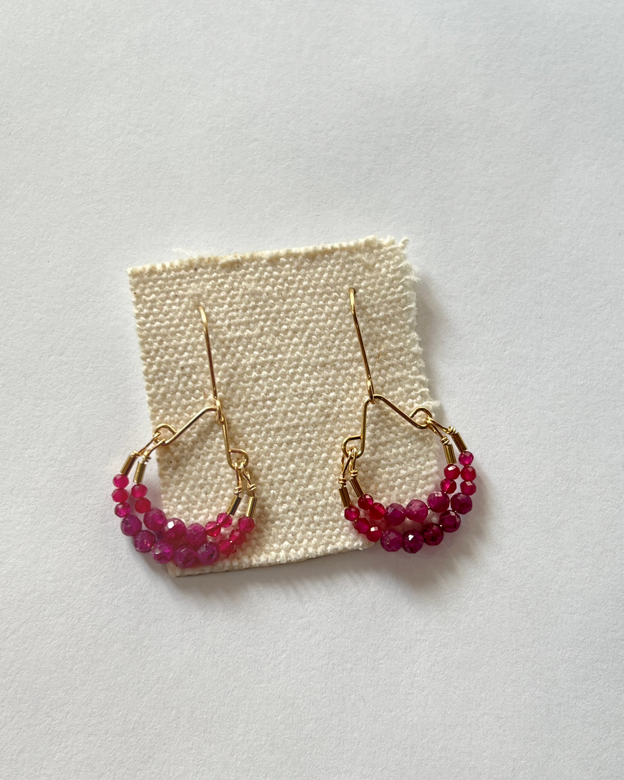 Debbie Fisher | Ruby, Pink Quartz and Gold Fill Beads on Gold Fill Wire Earrings