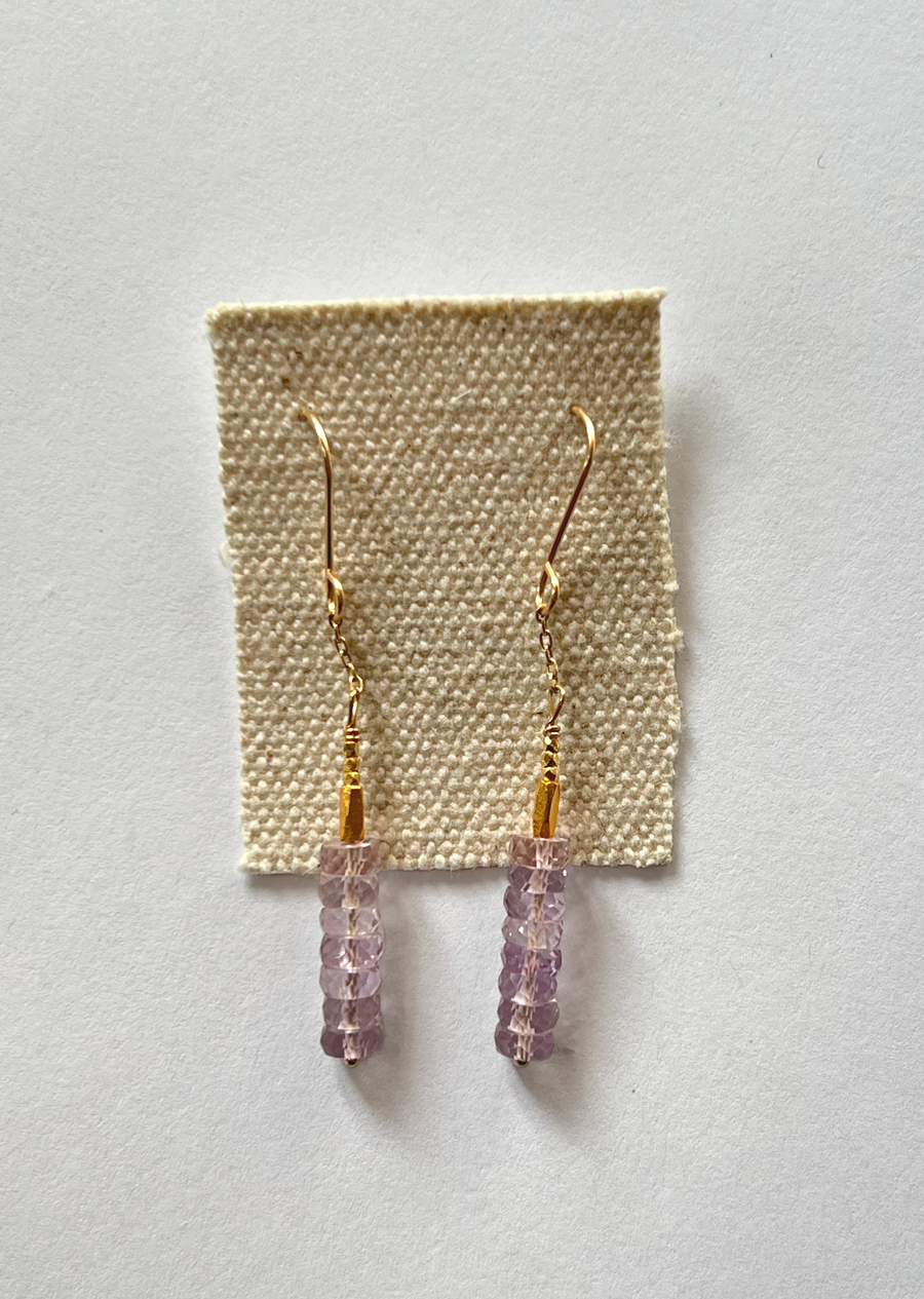 Debbie Fisher | Pink Amethyst and Gold Vermeil Beads on Gold Fill Wire Earrings