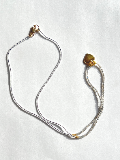 DEBBIE FISHER | Clear Seed Gold Vermeil and Mystic Labradorite w/ Heart Charm Necklace