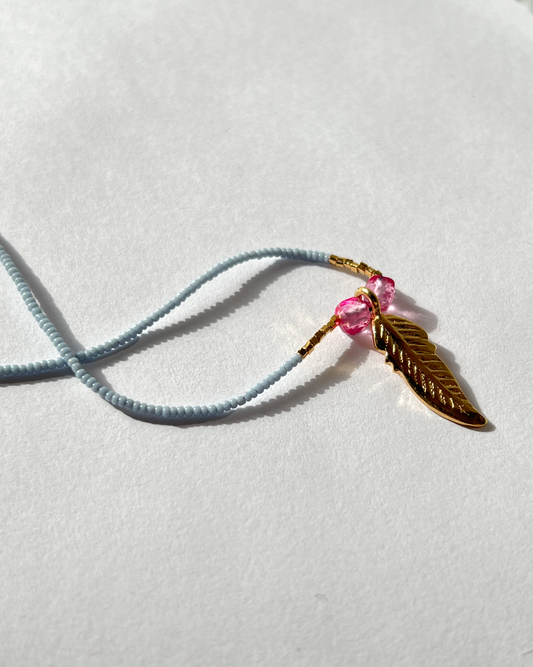 DEBBIE FISHER | Seed Beads w/ Pink Topaz and Gold Vermeil Beads Necklace