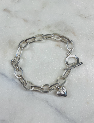 Sonja Fries | Mixed Chain Heart Bracelet with Toggle Closure in Sterling Silver