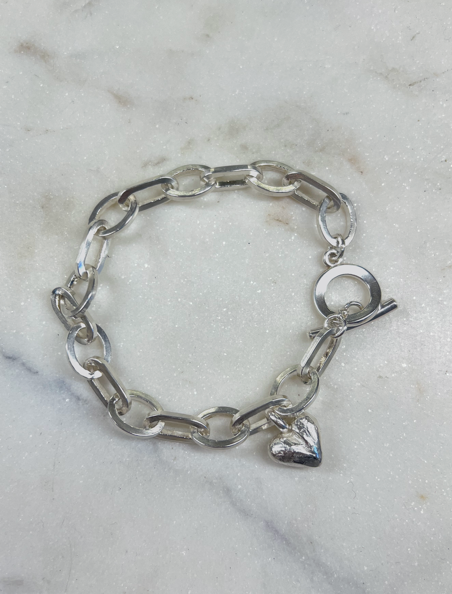 SONJA FRIES| Sterling Silver Mixed Chain Heart Bracelet with Toggle Closure