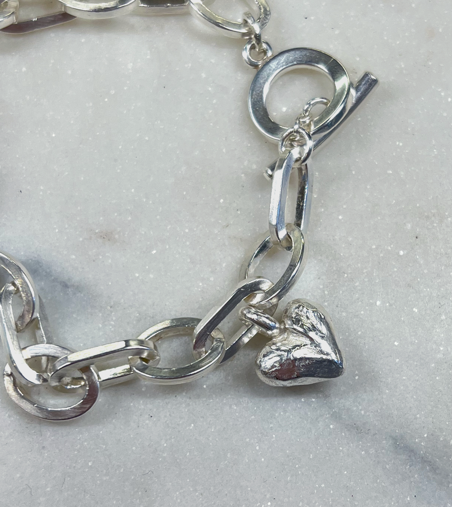 Sonja Fries | Mixed Chain Heart Bracelet with Toggle Closure in Sterling Silver