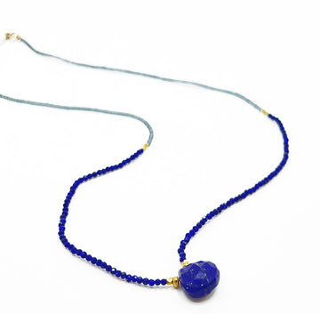 Lapis Stone with Grey Seed Beads & Gold