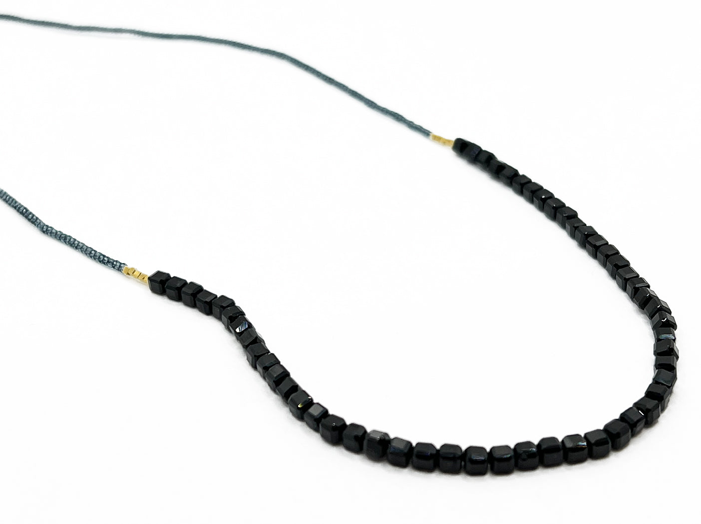 DEBBIE FISHER | Grey Seed Beads, Gold Vermeil and Black Onyx Bead Necklace