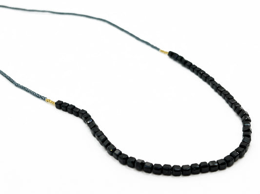 DEBBIE FISHER | Grey Seed Beads, Gold Vermeil and Black Onyx Bead Necklace