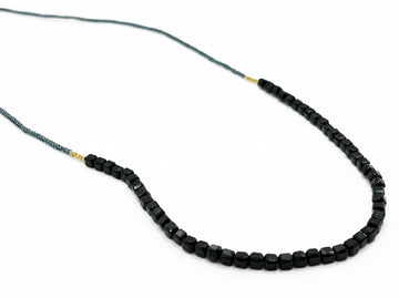 Debbie Fisher | Grey Seed Beads, Gold Vermeil and Black Onyx Bead Necklace