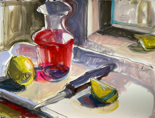 Quartino Vino and Lemons Still-Life, Framed by Janet Pedersen