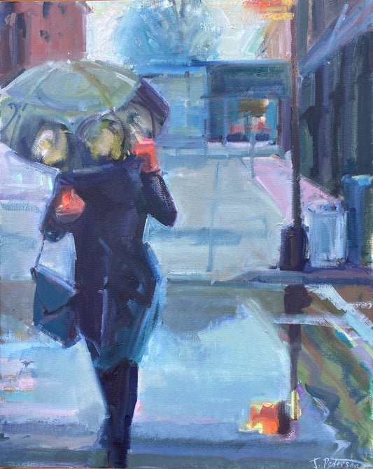 RAINY WALK, Framed by Janet Pedersen