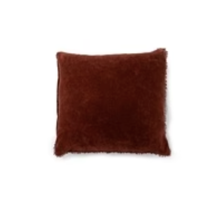 Velvet Pillow with Pom Pom Trim - Rust