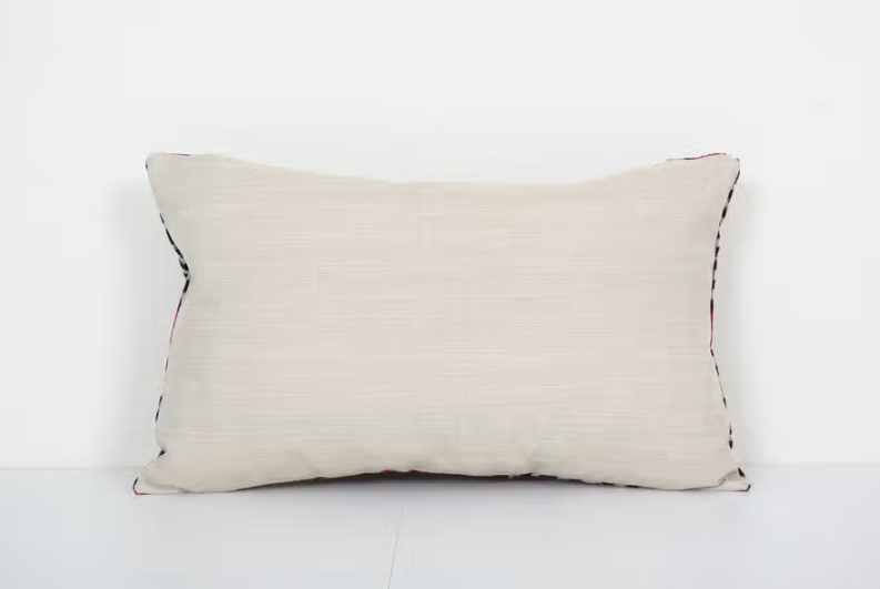 Silk Ikat Velvet Pillow, Red and Beige Velvet Lumbar Cushion | 16