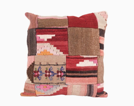Turkish Kilim Patchwork Pillowcase, Square Organic Anatolian | 20" x 20"