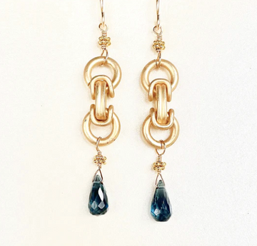 ROBIN HALEY | 14KY GOLD PLATED CHAIN EARRING WITH LONDON BLUE TOPAZ