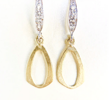 ROBIN HALEY | 14KY GOLD PLATED SMALL HAMMERED OVAL WITH WHITE TOPAZ EARRINGS