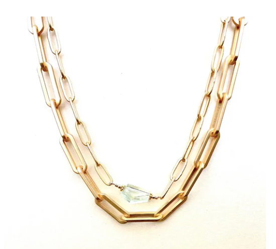 ROBIN HALEY | Paperclip Chain Necklace with Green Amethyst
