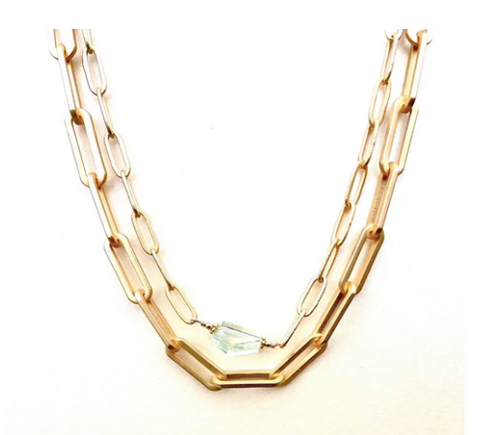 ROBIN HALEY | Paperclip Chain Necklace with Green Amethyst