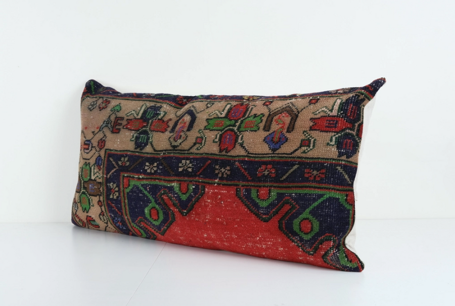 Muted Red Carpet Rug Bedding Pillow, Faded Ethnic Turkish