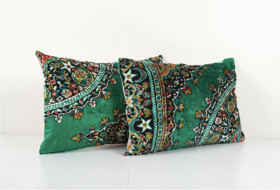 Green Velvet Cushion Cover, Designer Lumbar