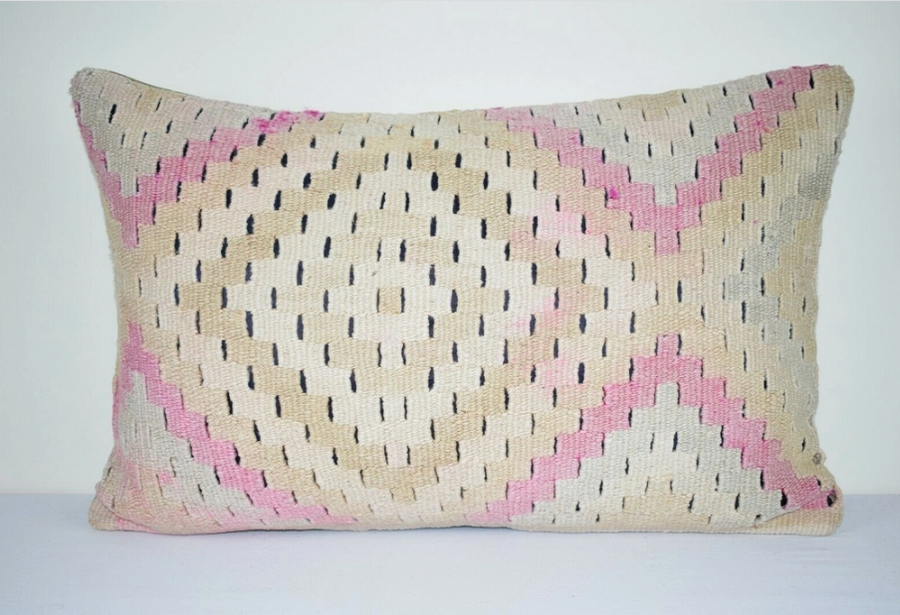 16'' X 24'' Faded Pink Handwoven Vintage Long and Large Pillow