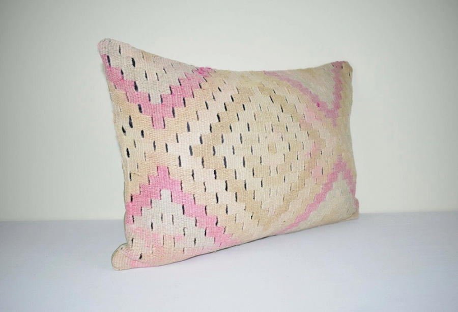 16'' X 24'' Faded Pink Handwoven Vintage Long and Large Pillow