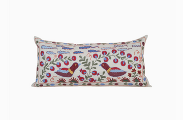 Animal Motif Suzani Pillow, Vintage Embroidered Textile