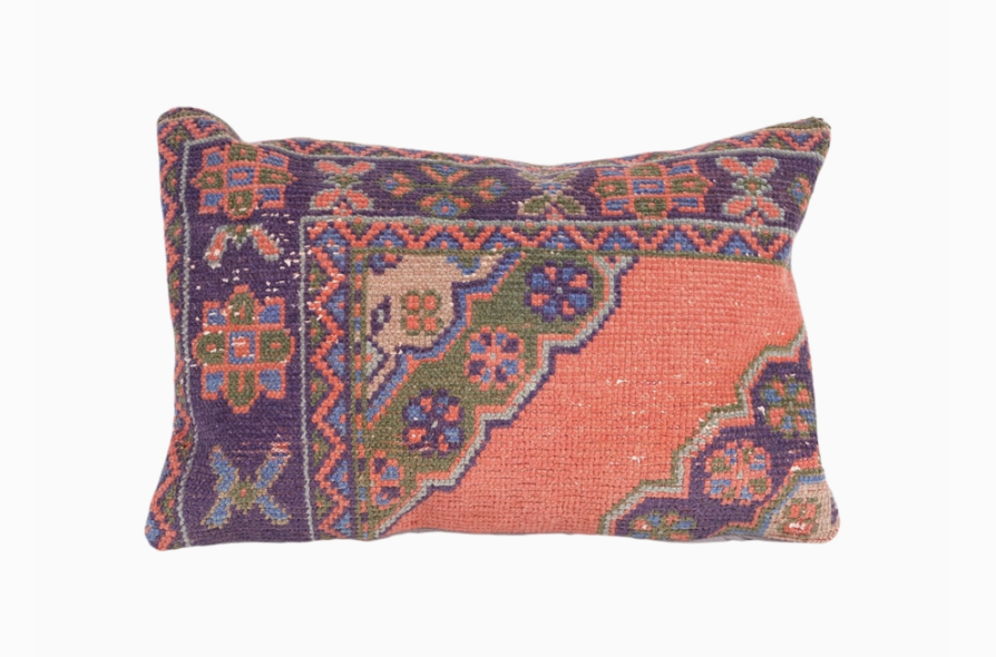 Muted Carpet Rug Pillow, Vintage Blue Pastel Ethnic Turkish