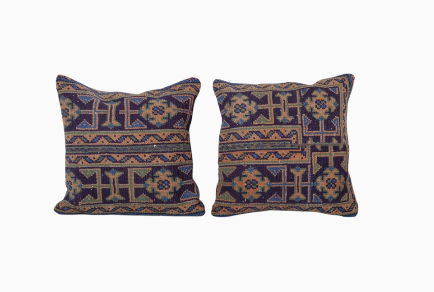 Muted Gray and Blue Carpet Pillow - Turkish Oushak Rug