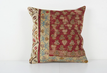 Square Brick Red and Orange Turkish Oushak Rug Pillow Cover