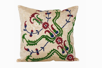 Turkish Suzani Cream Bench Cushion Cover, Suzani Square