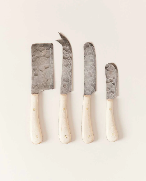 Farmhouse Pottery | Artisan Forged Cheese Knives - Beech