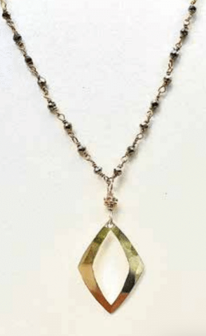 ROBIN HALEY | 14K Gold Plated Scalloped Necklace w/ Pyrite Gemstone Beads Necklace