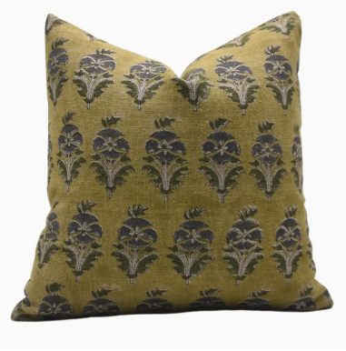 Elegant Block Print Thick Linen Pillow | Mor Mukut