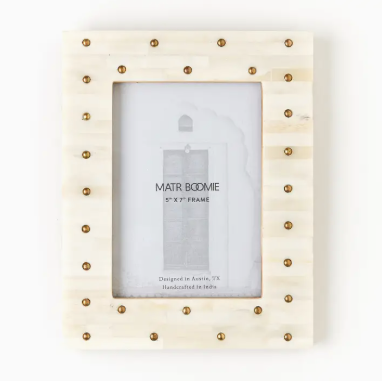 Matr Boomie | Mukhendu 5x7 Picture Frame - Carved Bone w/ Brass Studs