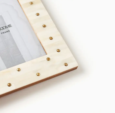 Matr Boomie | Mukhendu 5x7 Picture Frame - Carved Bone w/ Brass Studs