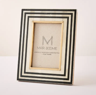 Matr Boomie | Rajiva Carved Bone Black and Cream 4x6 Picture Frame