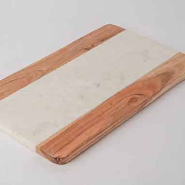 Marble and Acacia wood serving board with knife set