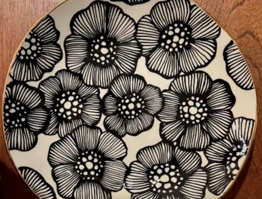 HSIEH CLAY | Handmade Stoneware Large Serving Bowl – Floral 22kt Gold