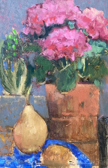 Elizabeth Hutchinson Painting - Pink Hydrangeas & Pear