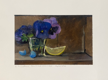 Elizabeth Hutchinson Painting - Pansies and Robin's Eggs