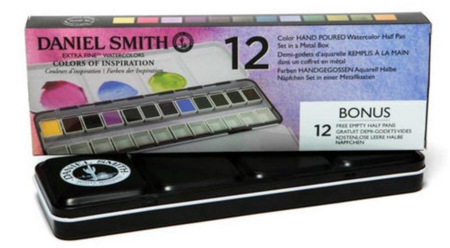 DANIEL SMITH HALF PAN WATERCOLOR 12 COLOR BONUS PAN SET